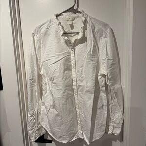 H&M White Button Down Shirt with Ruffled Collar